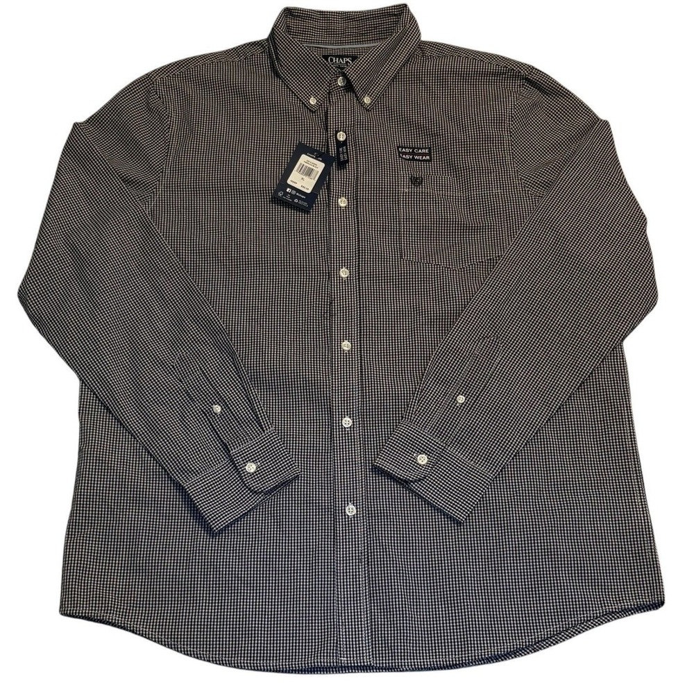 Chaps Mens Shirt Size XL Gingham Black Check Long Sleeve Button Down Easy Care